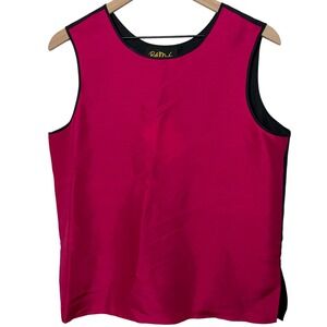 Bob Mackie 100% Silk Tank Top Medium Pink Black Wearable Art Contemporary Career
